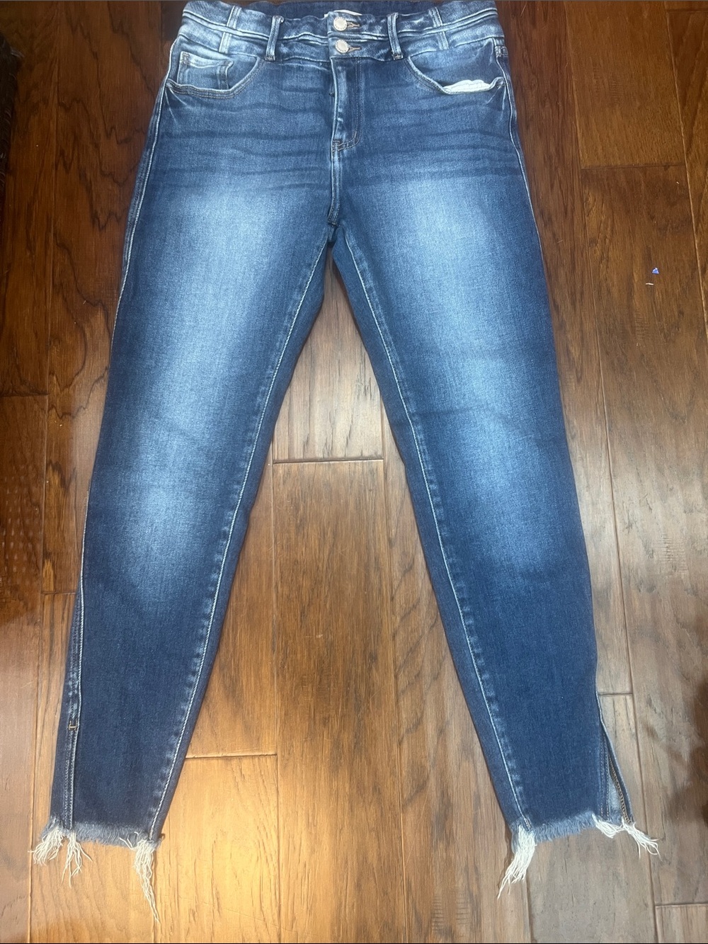 KanCan Dark Blue High-Rise Skinny Jeans with Frayed Ankles